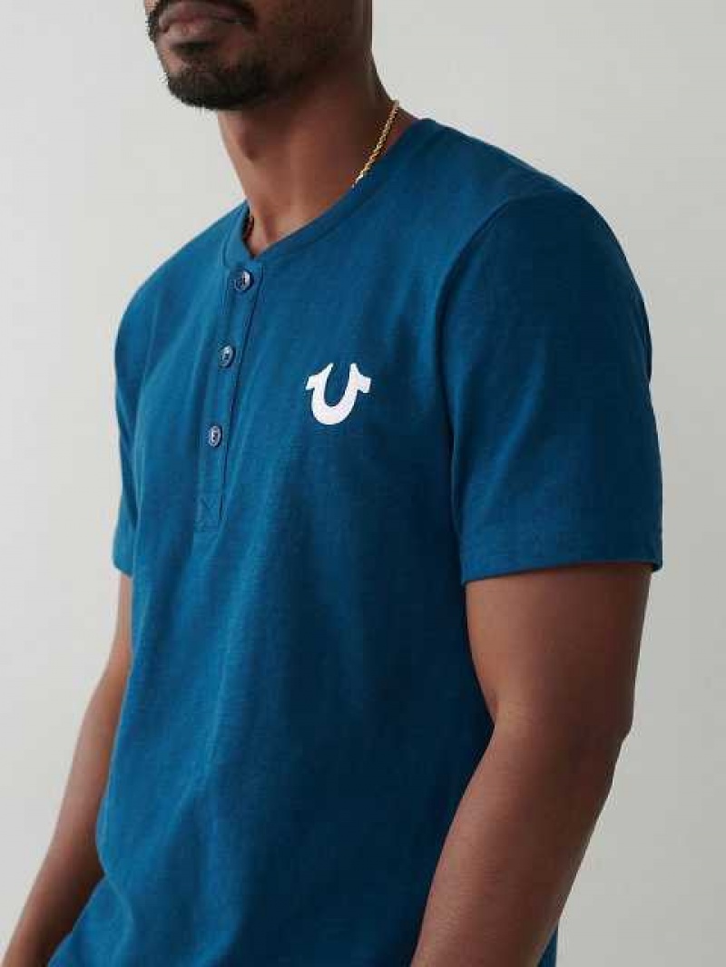 Camiseta True Religion Henley Hombre Azul Marino Azul Marino | Colombia-BFLIMOT63