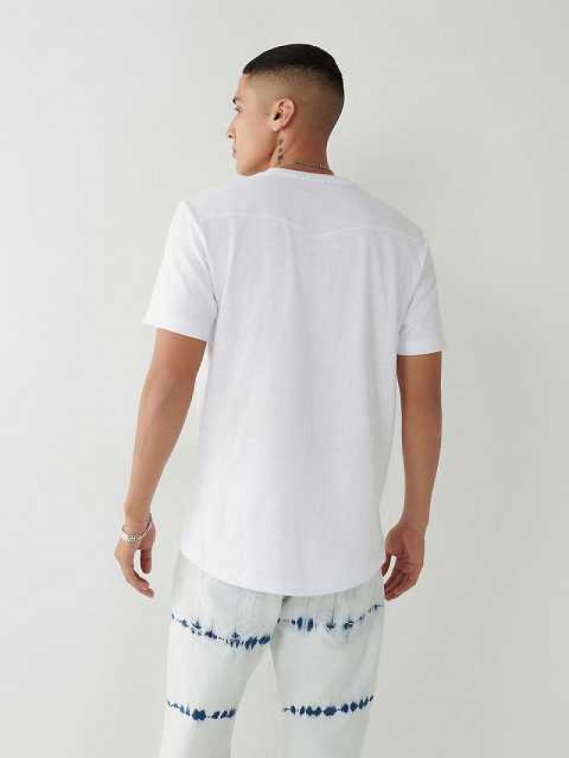 Camiseta True Religion Henley Hombre Blancas | Colombia-LANUCWD36