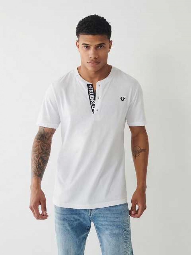 Camiseta True Religion Henley Hombre Blancas | Colombia-NIWJMDE40