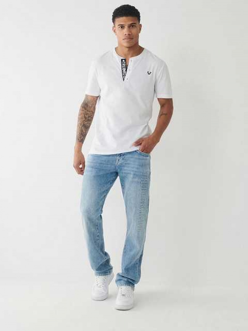 Camiseta True Religion Henley Hombre Blancas | Colombia-NIWJMDE40