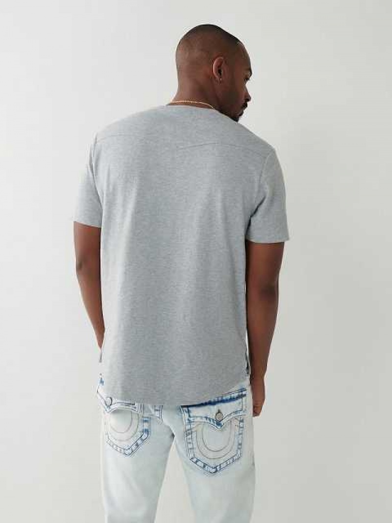 Camiseta True Religion Henley Hombre Gris | Colombia-DKJGHSW52