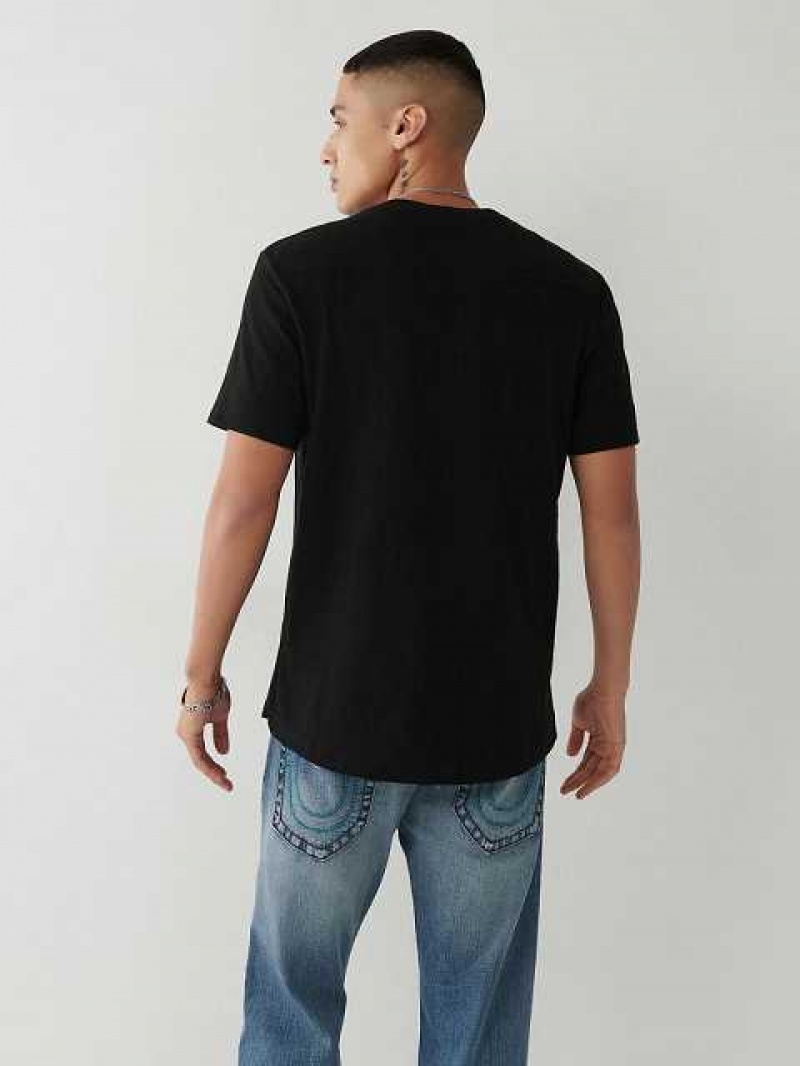 Camiseta True Religion Henley Hombre Negras | Colombia-NBMLSDP38