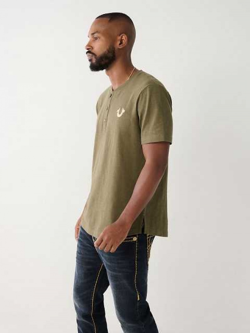 Camiseta True Religion Henley Hombre Verde | Colombia-GLQBFIW34