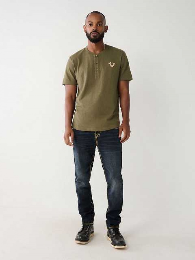 Camiseta True Religion Henley Hombre Verde | Colombia-GLQBFIW34