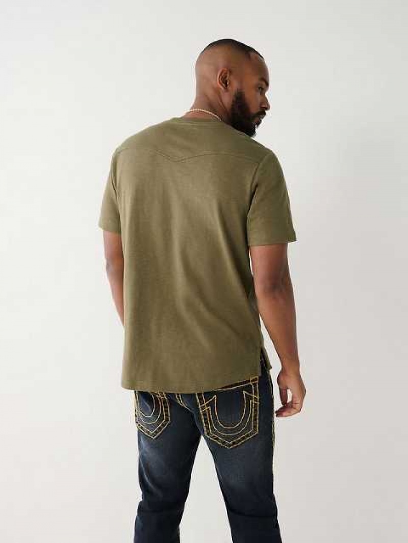 Camiseta True Religion Henley Hombre Verde | Colombia-GLQBFIW34