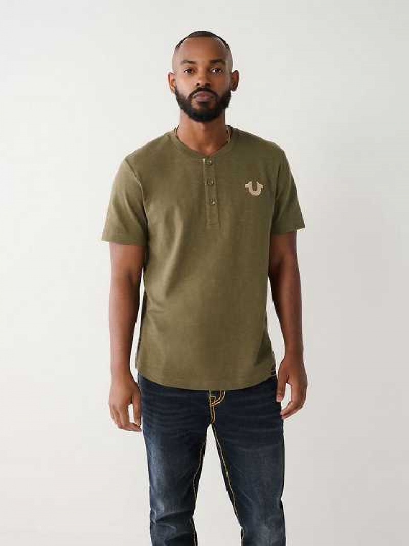 Camiseta True Religion Henley Hombre Verde | Colombia-GLQBFIW34