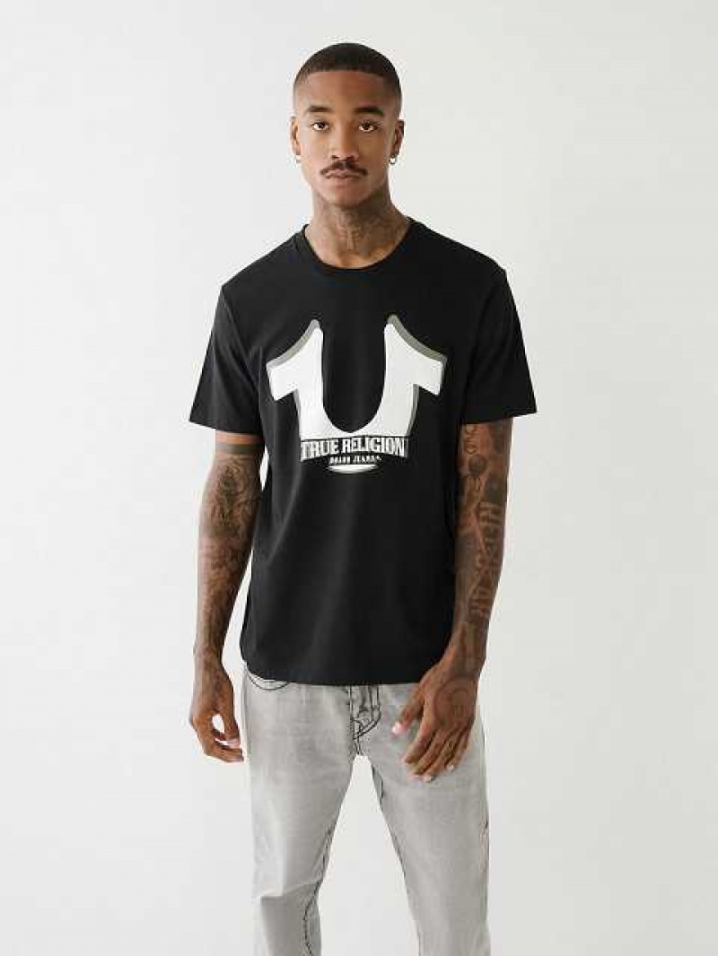 Camiseta True Religion Horseshoe Logo Corta Sleeve Hombre Negras | Colombia-ICOGJHV04