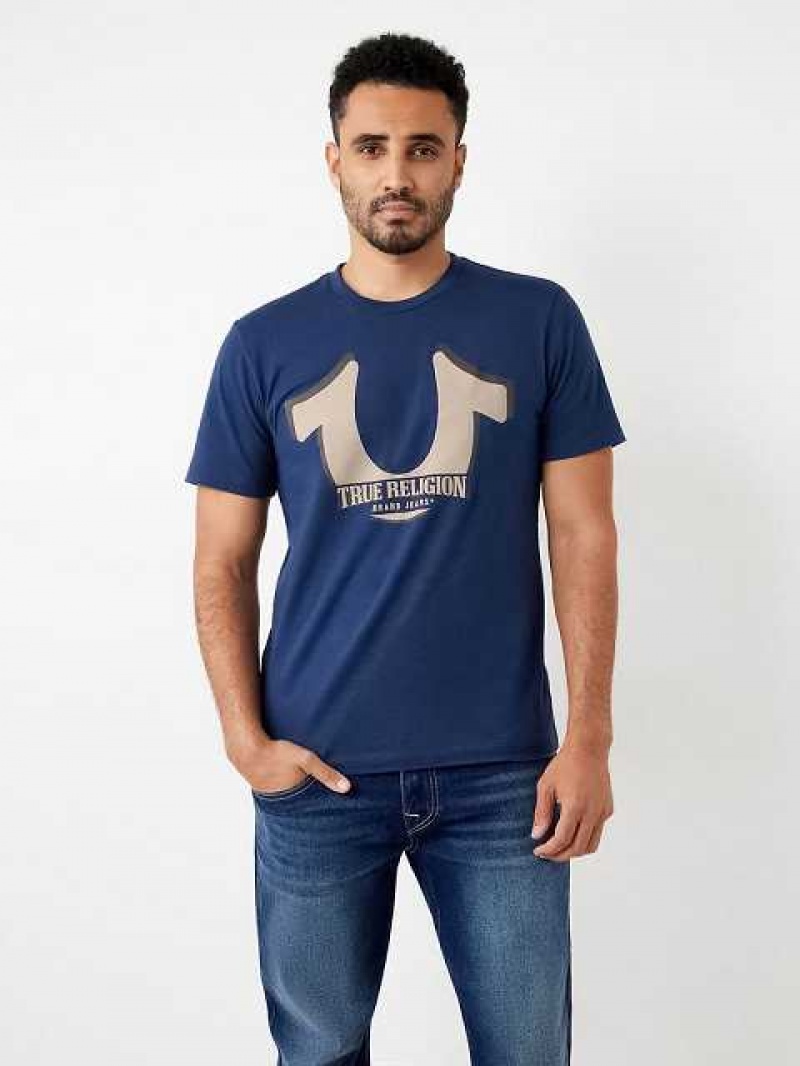 Camiseta True Religion Horseshoe Logo Corta Sleeve Hombre Azul Marino Azules | Colombia-QTODPMV75