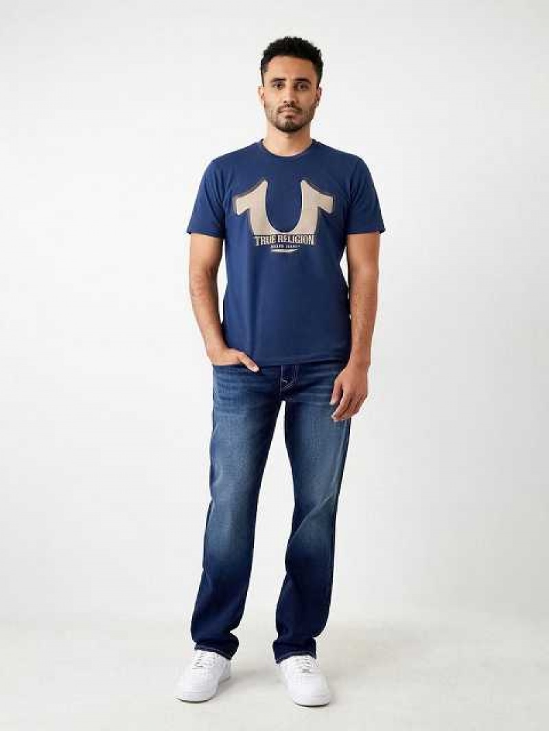 Camiseta True Religion Horseshoe Logo Corta Sleeve Hombre Azul Marino Azules | Colombia-QTODPMV75