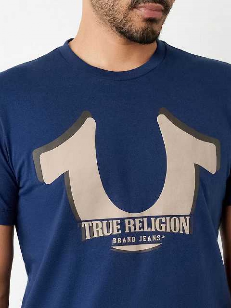 Camiseta True Religion Horseshoe Logo Corta Sleeve Hombre Azul Marino Azules | Colombia-QTODPMV75