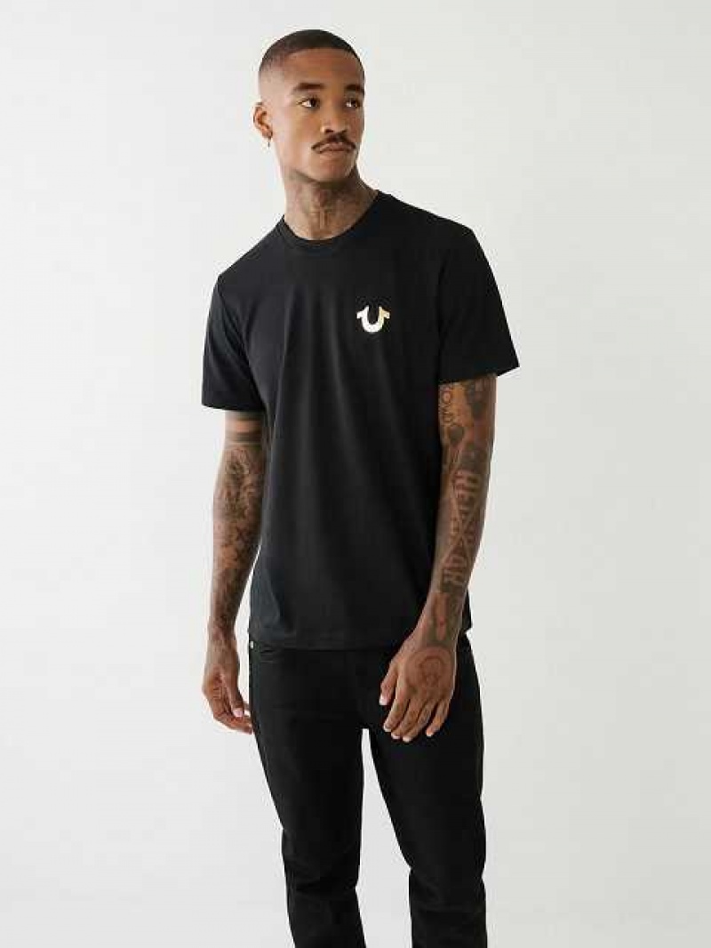 Camiseta True Religion Horseshoe Logo Crew Neck Hombre Negras | Colombia-QZDUFJP59