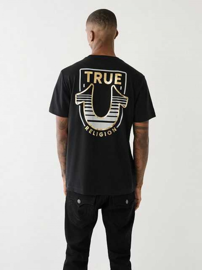 Camiseta True Religion Horseshoe Logo Crew Neck Hombre Negras | Colombia-QZDUFJP59