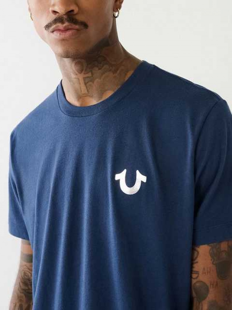 Camiseta True Religion Horseshoe Logo Crew Neck Hombre Azul Marino Azules | Colombia-NVTYBKF60