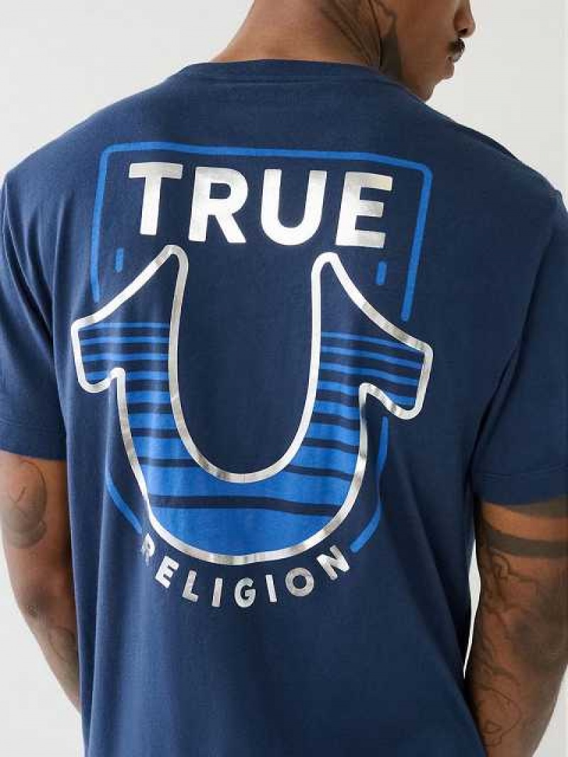 Camiseta True Religion Horseshoe Logo Crew Neck Hombre Azul Marino Azules | Colombia-NVTYBKF60