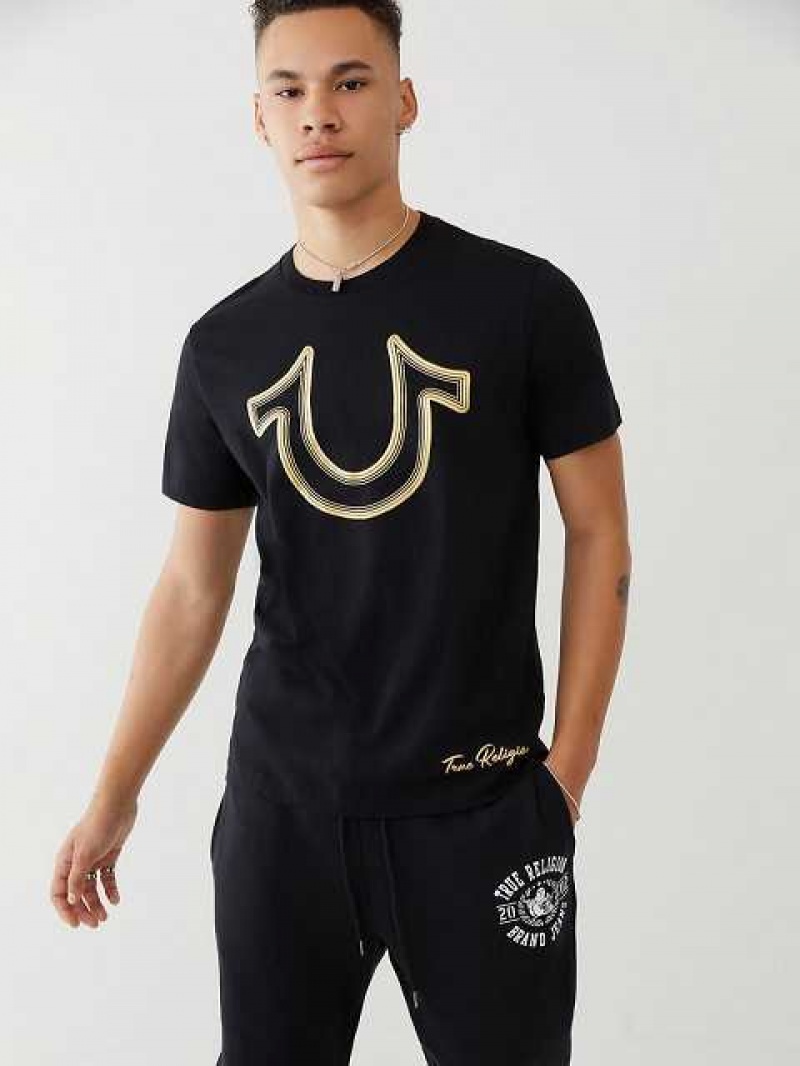 Camiseta True Religion Horseshoe Logo Hombre Negras | Colombia-VZWJLAH26