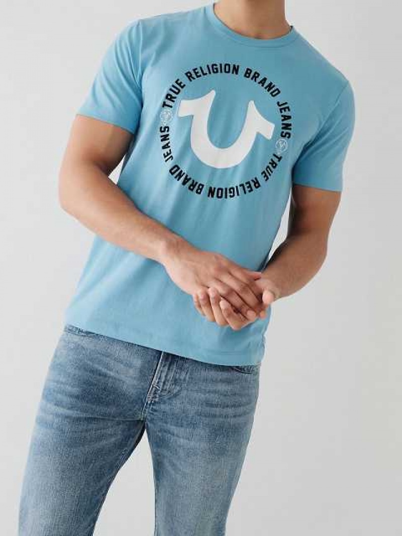 Camiseta True Religion Horseshoe Logo Hombre Azules | Colombia-XNYVOEU70