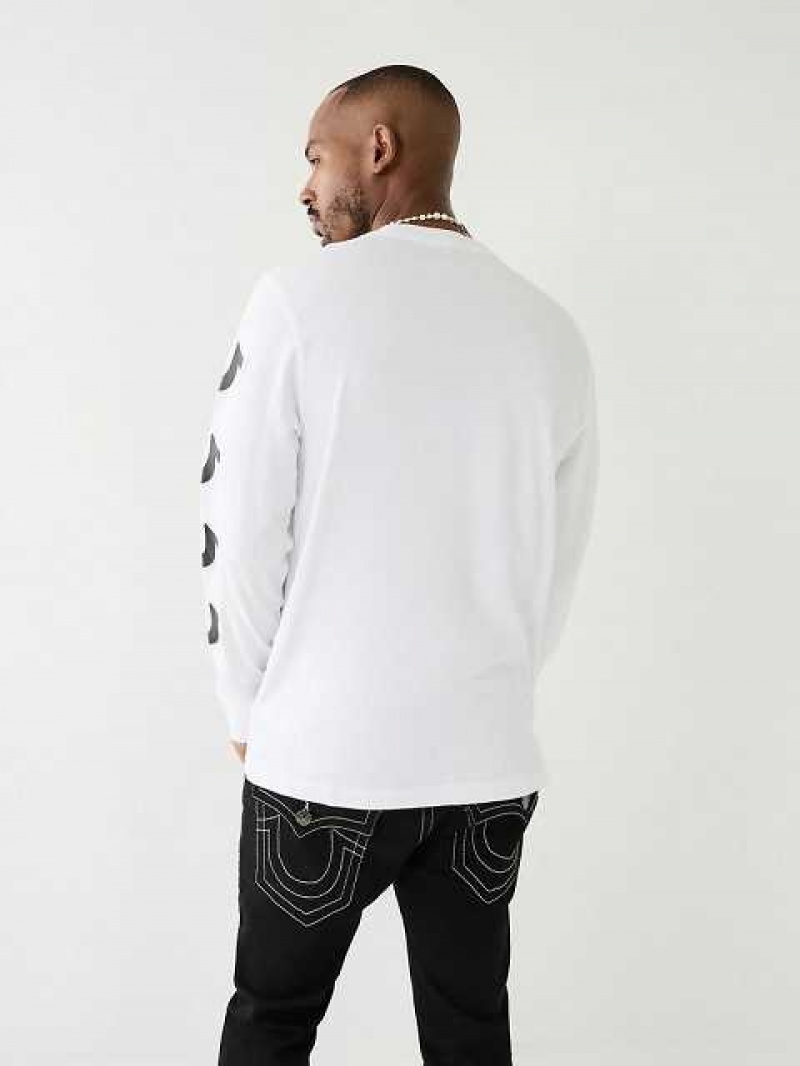 Camiseta True Religion Horseshoe Logo Long Sleeve Hombre Blancas | Colombia-RFAPHED31