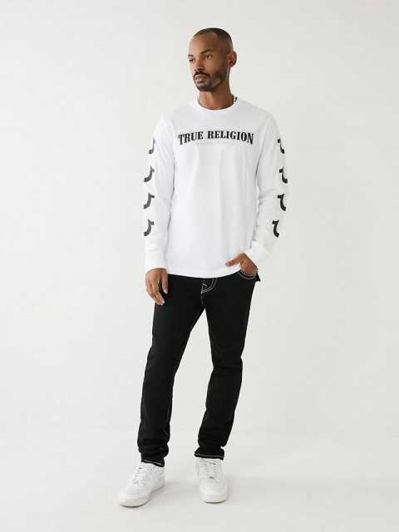 Camiseta True Religion Horseshoe Logo Long Sleeve Hombre Blancas | Colombia-RFAPHED31