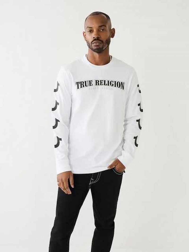 Camiseta True Religion Horseshoe Logo Long Sleeve Hombre Blancas | Colombia-RFAPHED31