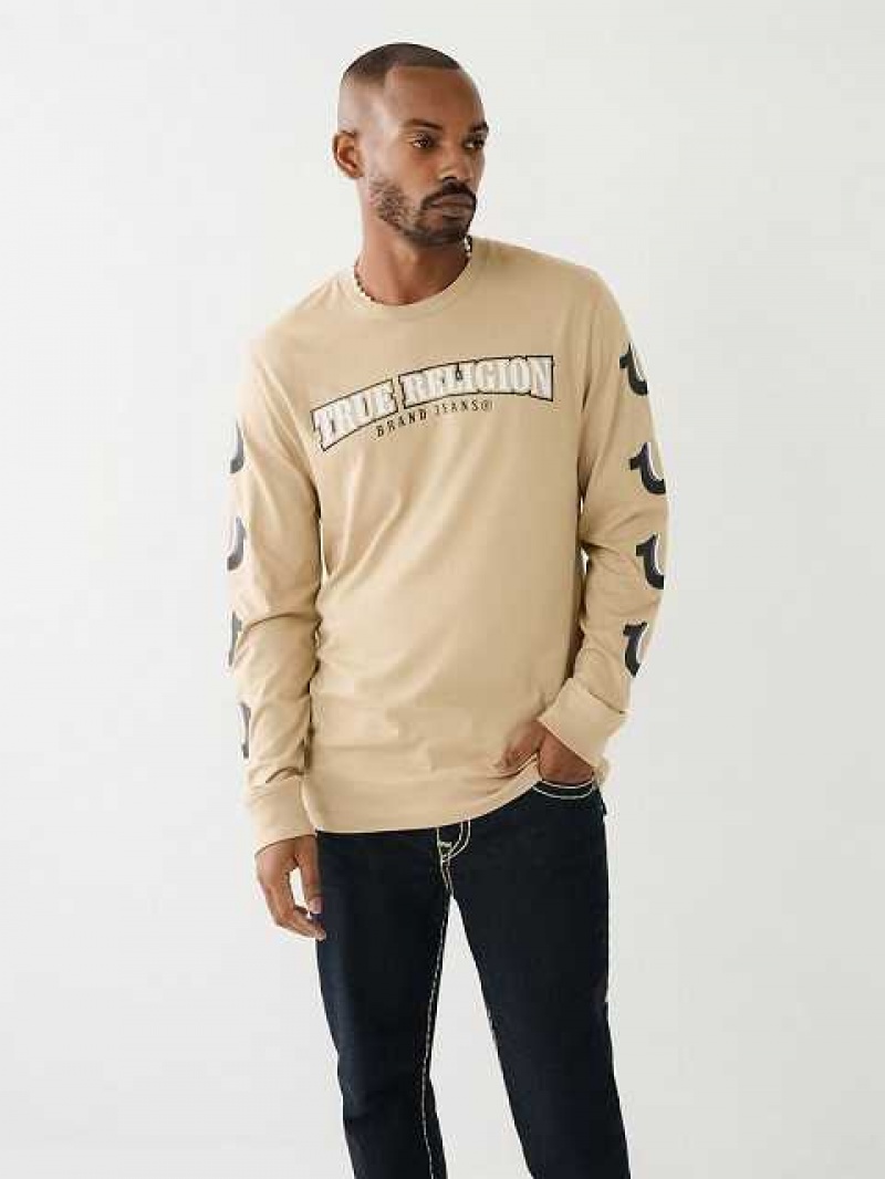 Camiseta True Religion Horseshoe Logo Long Sleeve Hombre Beige | Colombia-VEUKICZ25