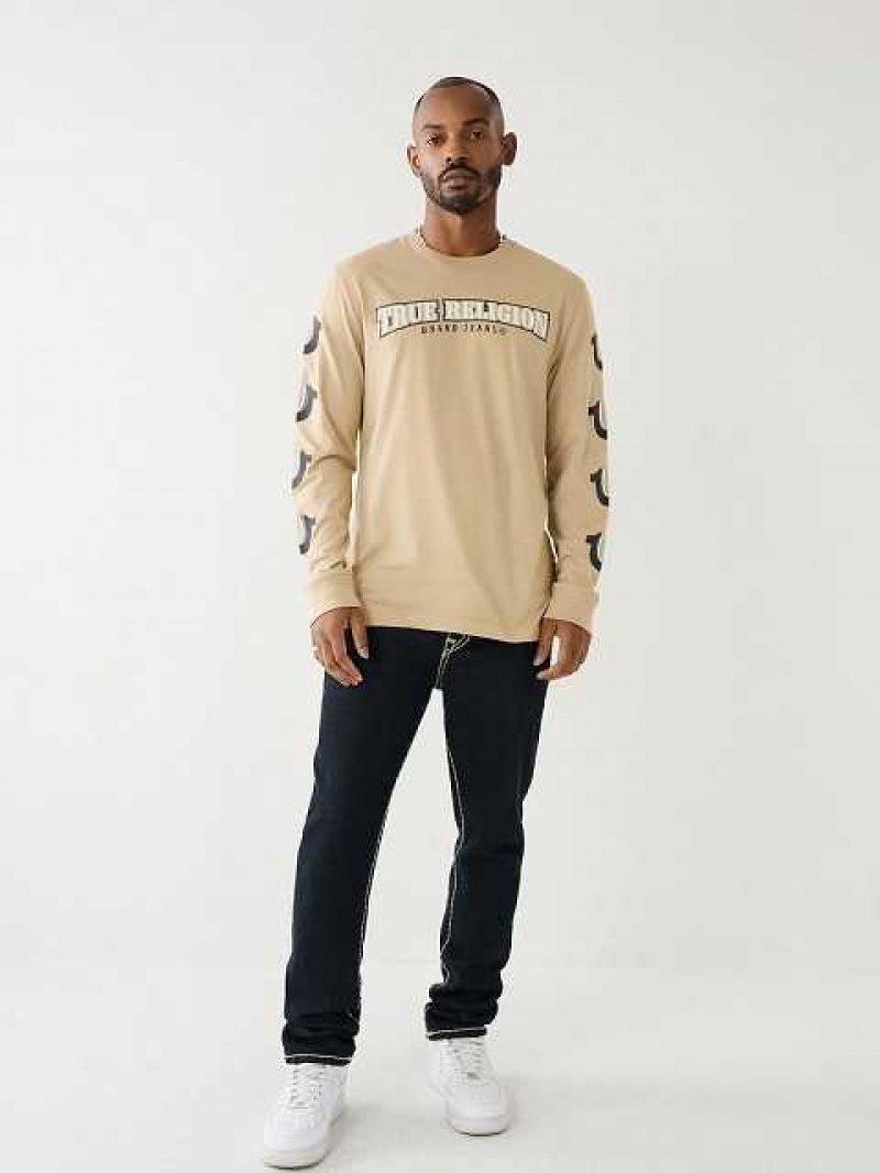 Camiseta True Religion Horseshoe Logo Long Sleeve Hombre Beige | Colombia-VEUKICZ25