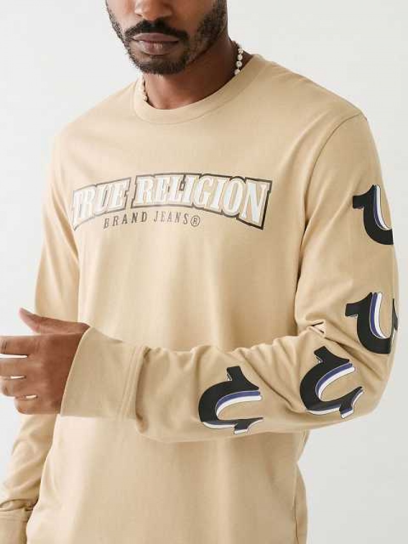 Camiseta True Religion Horseshoe Logo Long Sleeve Hombre Beige | Colombia-VEUKICZ25