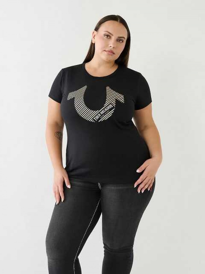 Camiseta True Religion Horseshoe Logo Mujer Negras | Colombia-WUBKHJG35