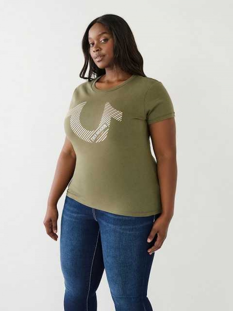 Camiseta True Religion Horseshoe Logo Mujer Verde Oliva | Colombia-PNUDBQY34