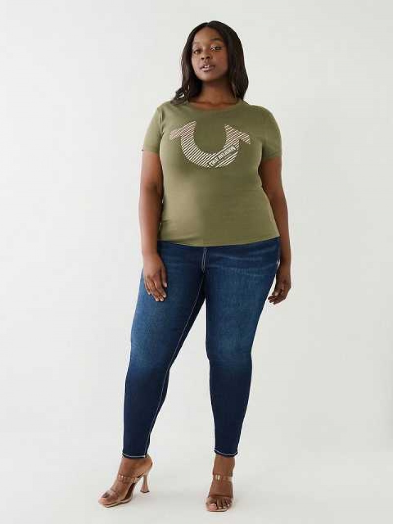 Camiseta True Religion Horseshoe Logo Mujer Verde Oliva | Colombia-PNUDBQY34