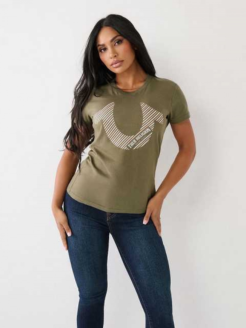 Camiseta True Religion Horseshoe Logo Mujer Verde Oliva | Colombia-PNUDBQY34