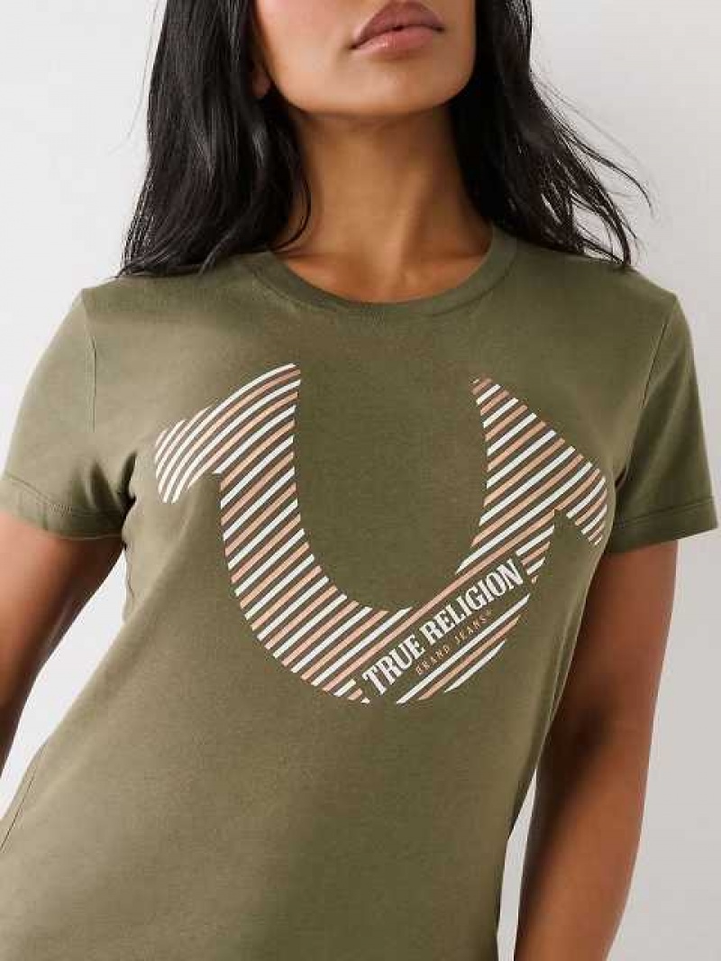 Camiseta True Religion Horseshoe Logo Mujer Verde Oliva | Colombia-PNUDBQY34