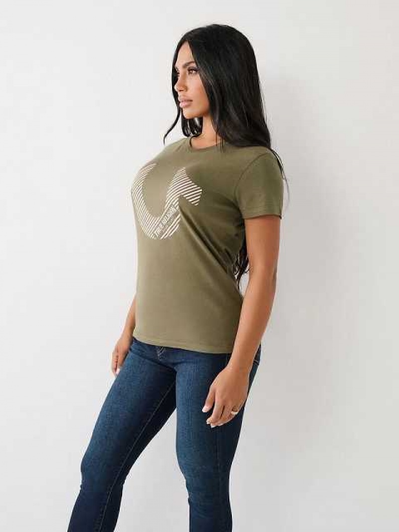 Camiseta True Religion Horseshoe Logo Mujer Verde Oliva | Colombia-PNUDBQY34