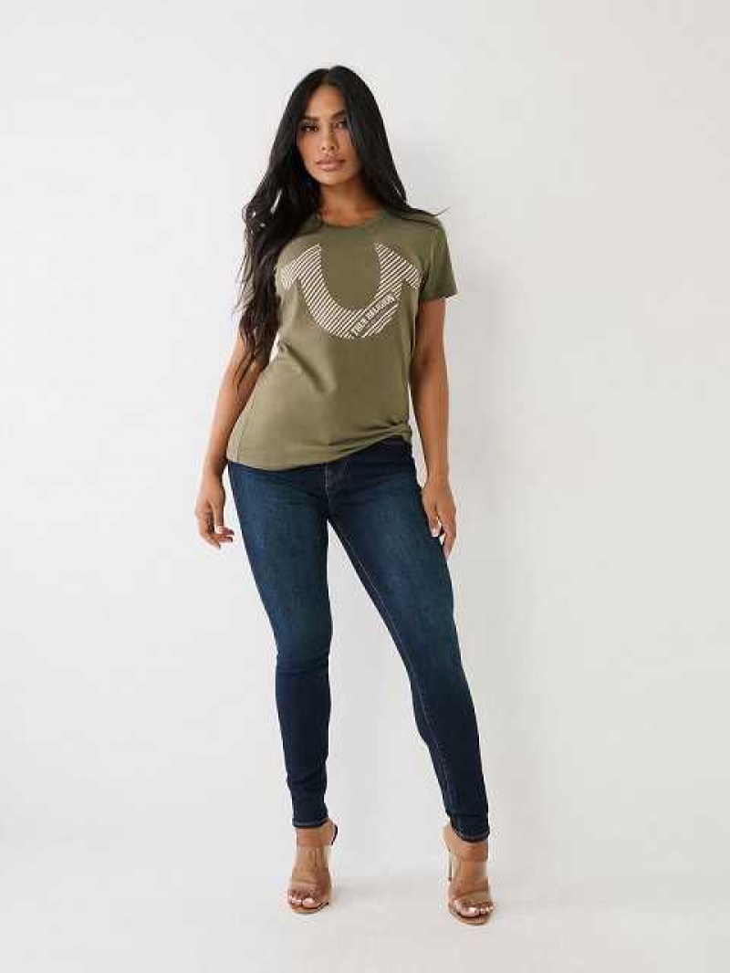 Camiseta True Religion Horseshoe Logo Mujer Verde Oliva | Colombia-PNUDBQY34