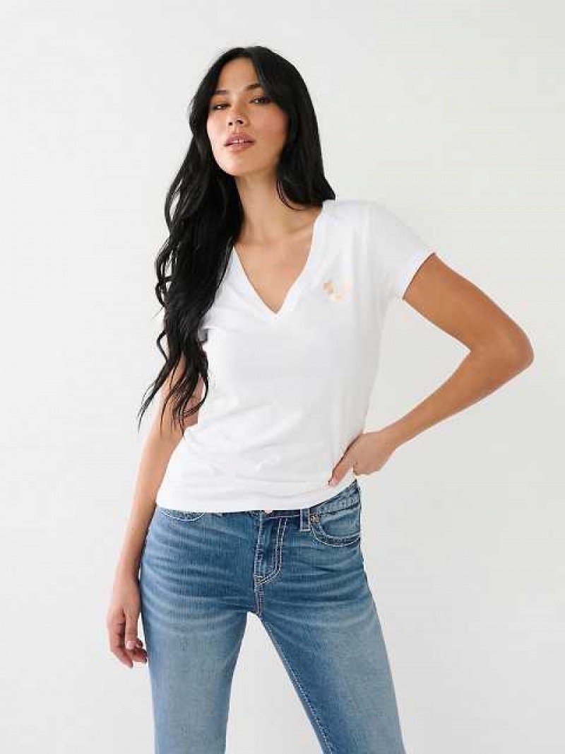 Camiseta True Religion Horseshoe Logo V Mujer Blancas | Colombia-VEUPJHO38