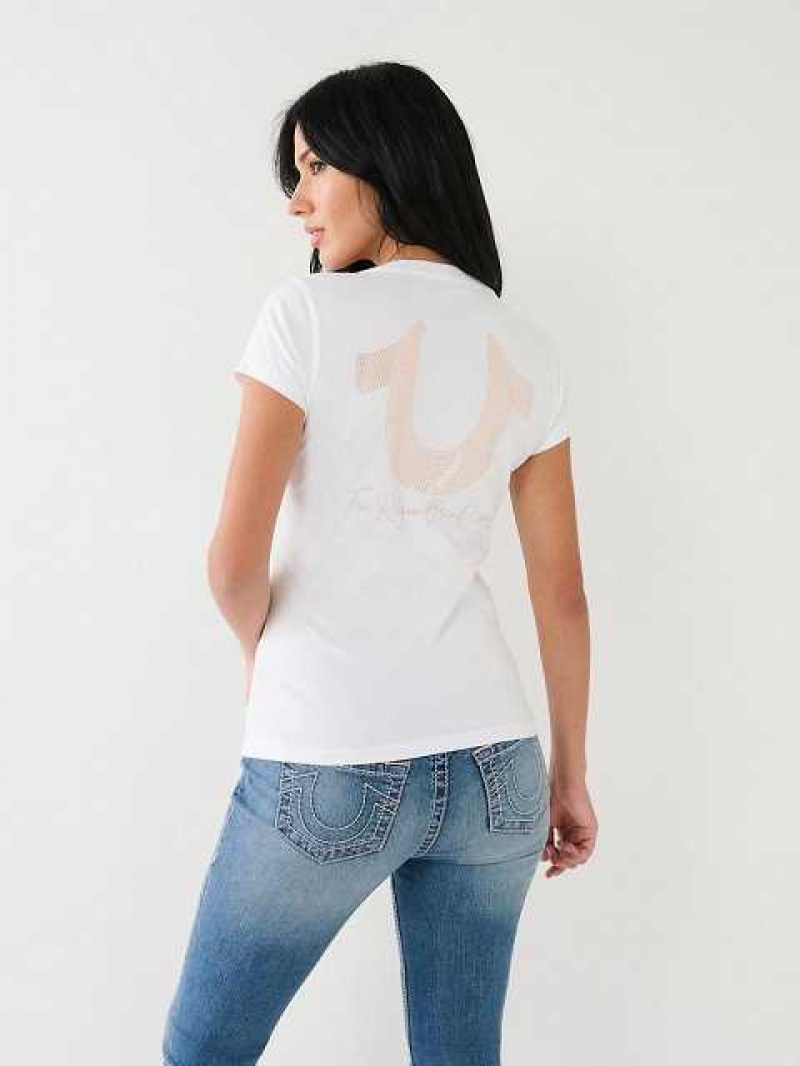 Camiseta True Religion Horseshoe Logo V Mujer Blancas | Colombia-VEUPJHO38