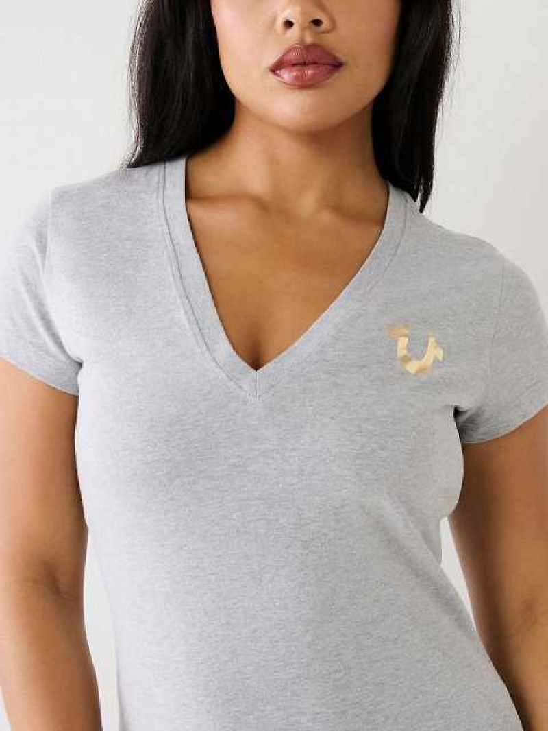 Camiseta True Religion Horseshoe Logo V Mujer Gris | Colombia-UGKPEJC53