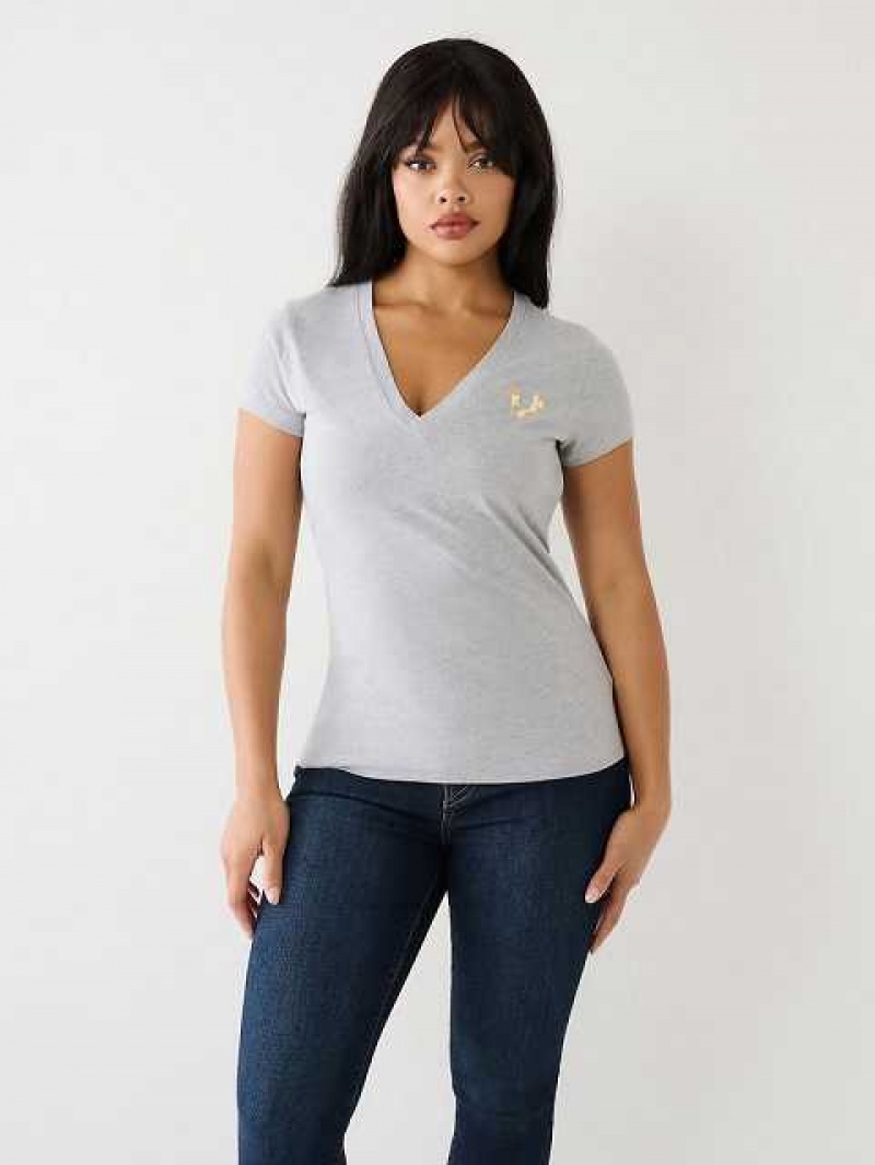 Camiseta True Religion Horseshoe Logo V Mujer Gris | Colombia-UGKPEJC53