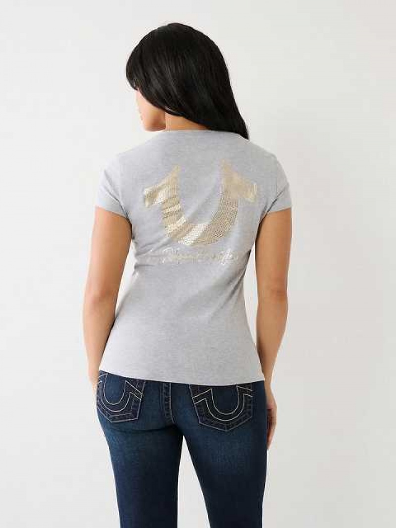 Camiseta True Religion Horseshoe Logo V Mujer Gris | Colombia-UGKPEJC53