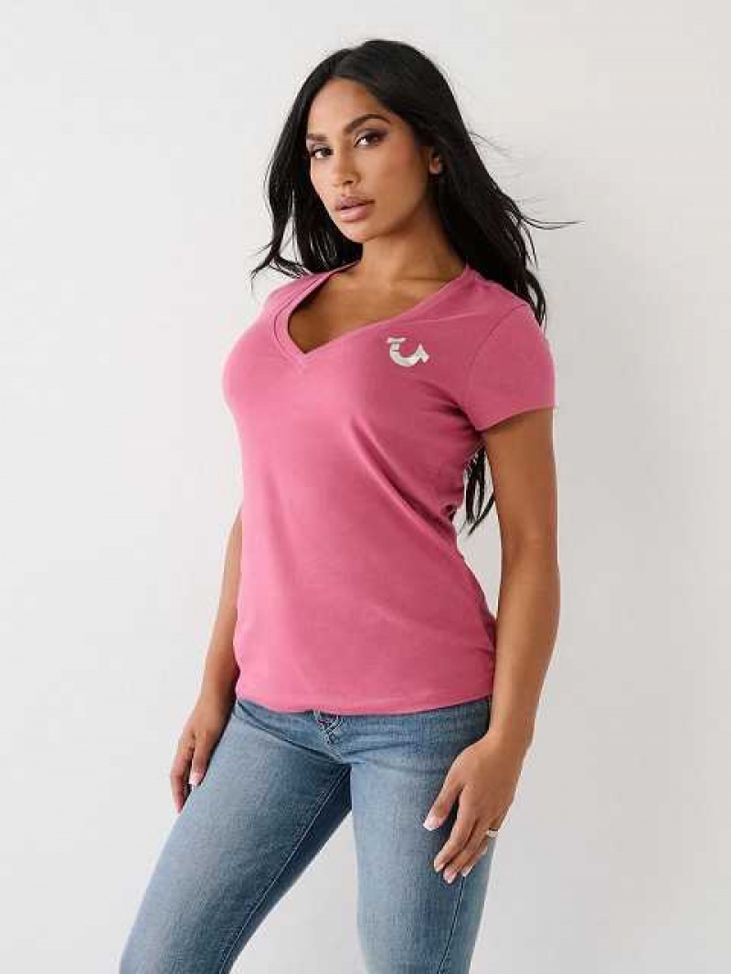 Camiseta True Religion Horseshoe Logo V Mujer Moradas | Colombia-LWADQGO54