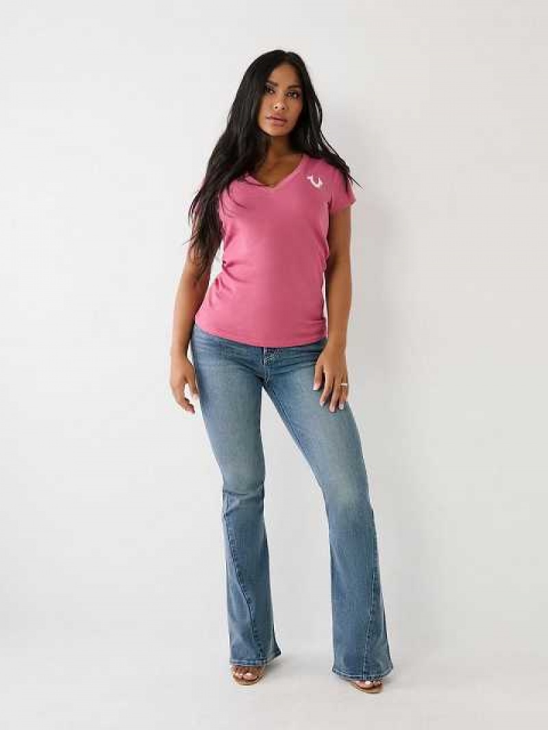 Camiseta True Religion Horseshoe Logo V Mujer Moradas | Colombia-LWADQGO54