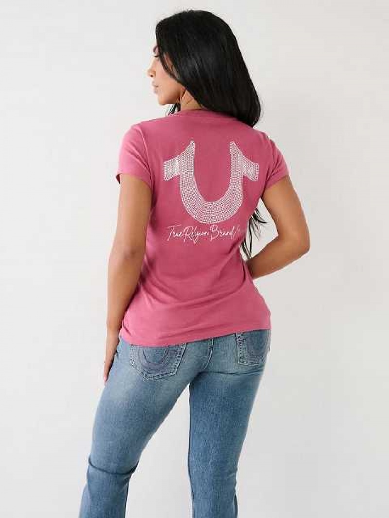 Camiseta True Religion Horseshoe Logo V Mujer Moradas | Colombia-LWADQGO54