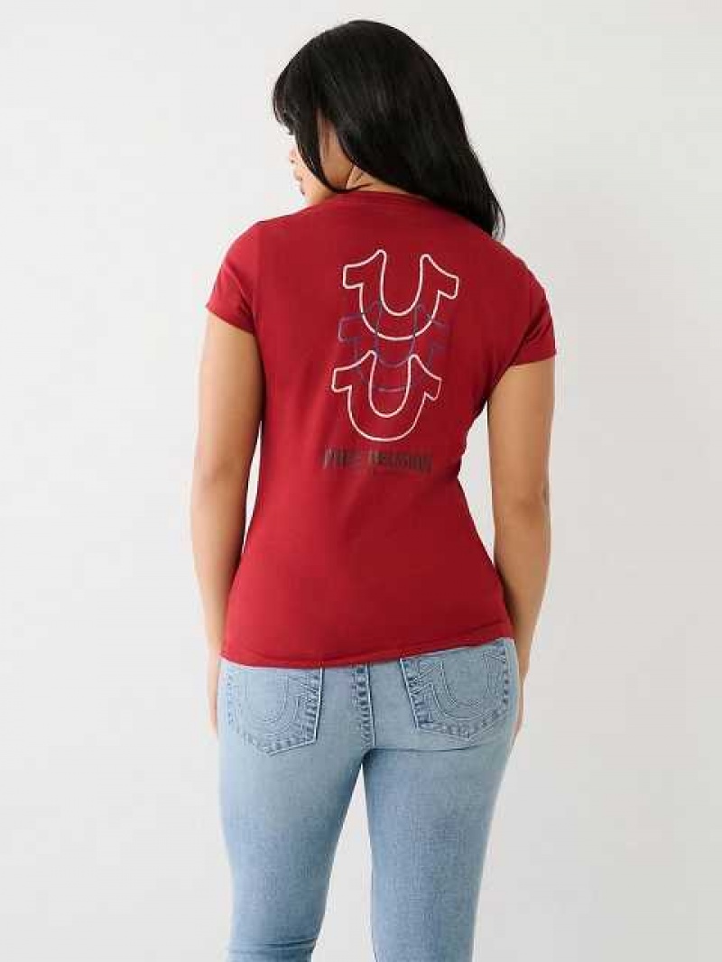 Camiseta True Religion Horseshoe Logo V Mujer Rojas | Colombia-UIJSQZM69