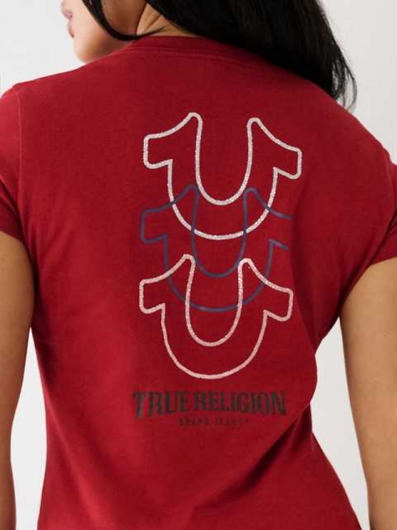 Camiseta True Religion Horseshoe Logo V Mujer Rojas | Colombia-UIJSQZM69