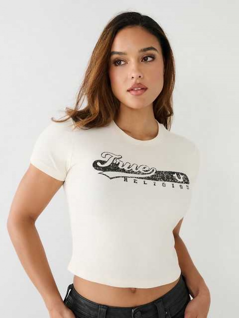 Camiseta True Religion Logo Baby Mujer Blancas | Colombia-TBSYQHL57