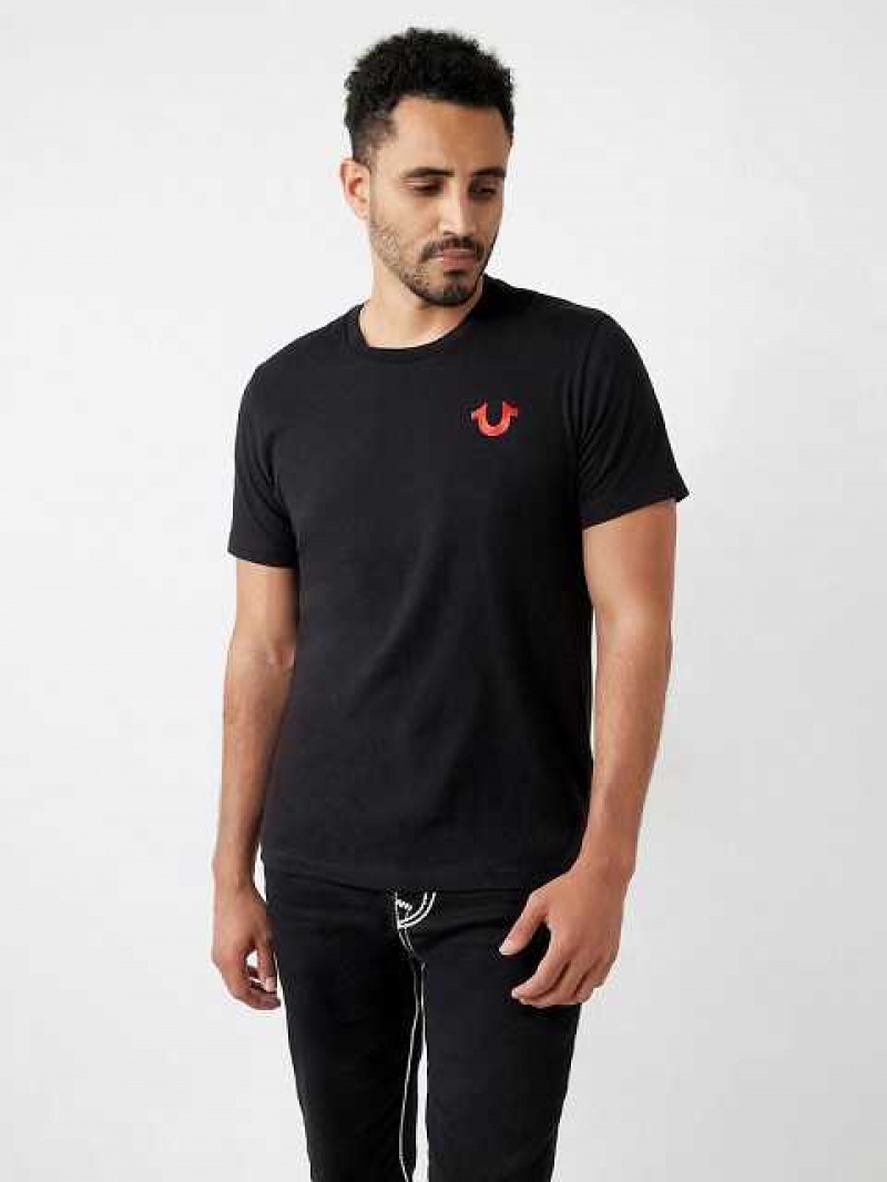 Camiseta True Religion Logo Crew Hombre Negras | Colombia-PTXNDUQ05