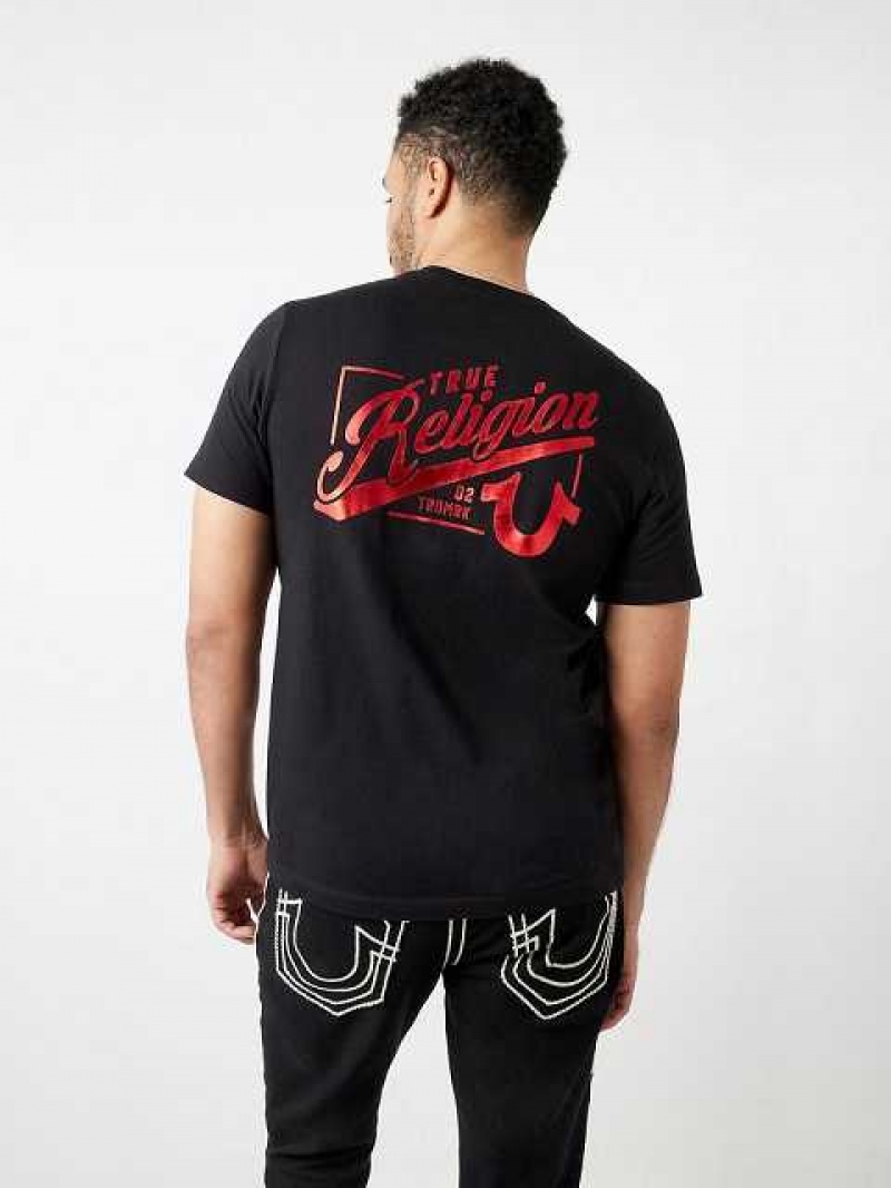 Camiseta True Religion Logo Crew Hombre Negras | Colombia-PTXNDUQ05