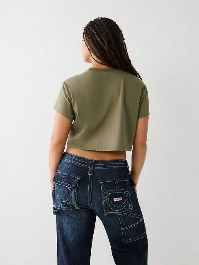 Camiseta True Religion Logo Crop Mujer Verde Oliva | Colombia-UFADOMX12