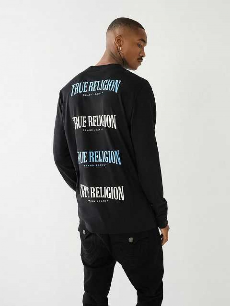 Camiseta True Religion Logo Long Sleeve Hombre Negras | Colombia-KJRCIUX95