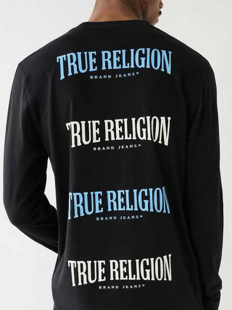 Camiseta True Religion Logo Long Sleeve Hombre Negras | Colombia-KJRCIUX95