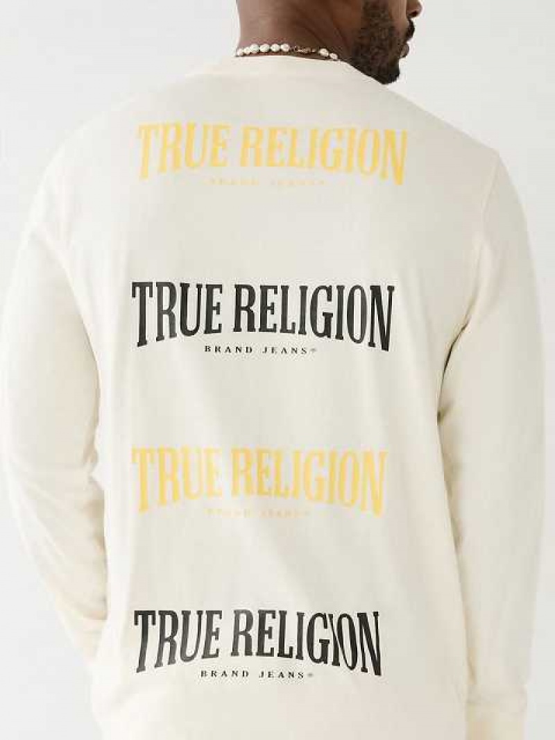 Camiseta True Religion Logo Long Sleeve Hombre Blancas | Colombia-VLISJHX80